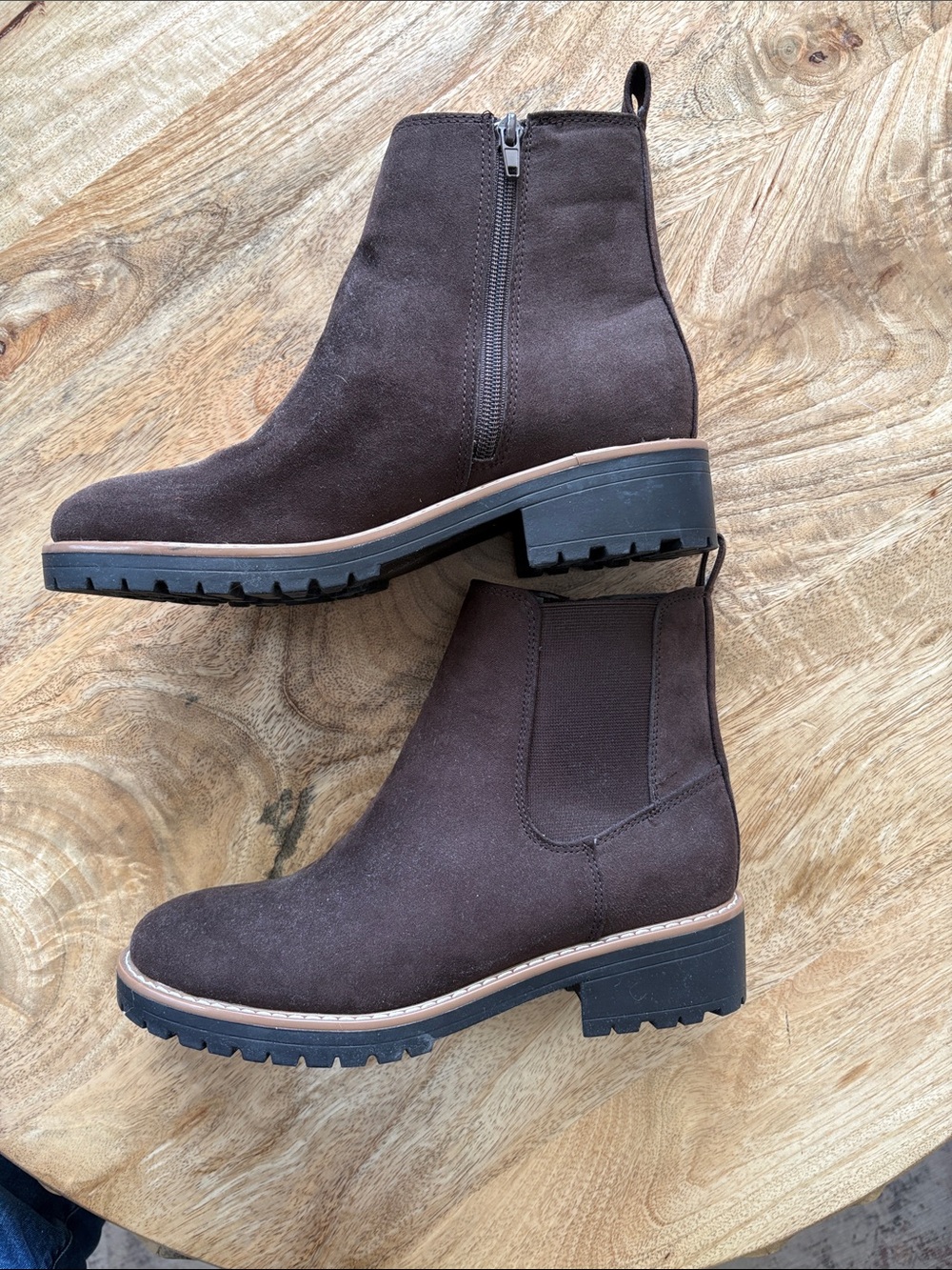 Kensie Chocolate Brown Suede Lug Sole Ankle Boots